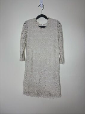 Cat & Jack girls Lace Knit 3/4 Sleeve Cream with metallic threads Dress L 10/12